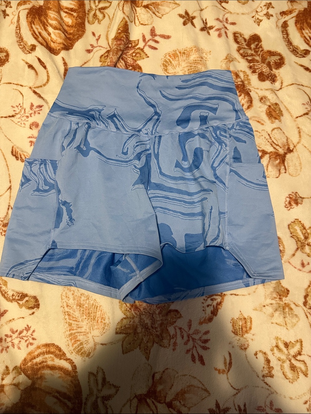 Gymshark Blue Marble-Print High Waist Active Shorts
